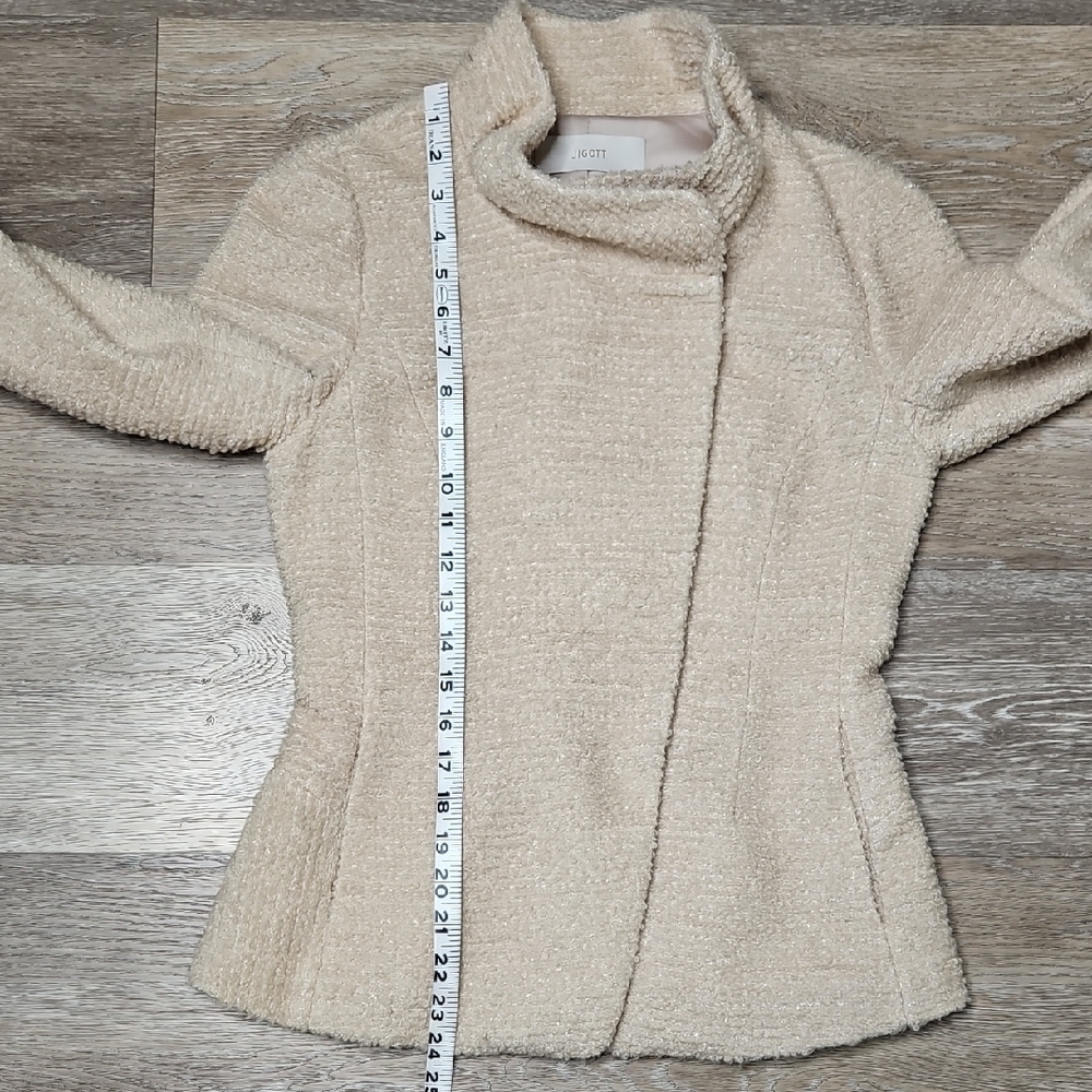 JIGOTT Elegant Cream/Oat Textured Metallic Silver Thread button Down Blazer - Picture 12 of 15